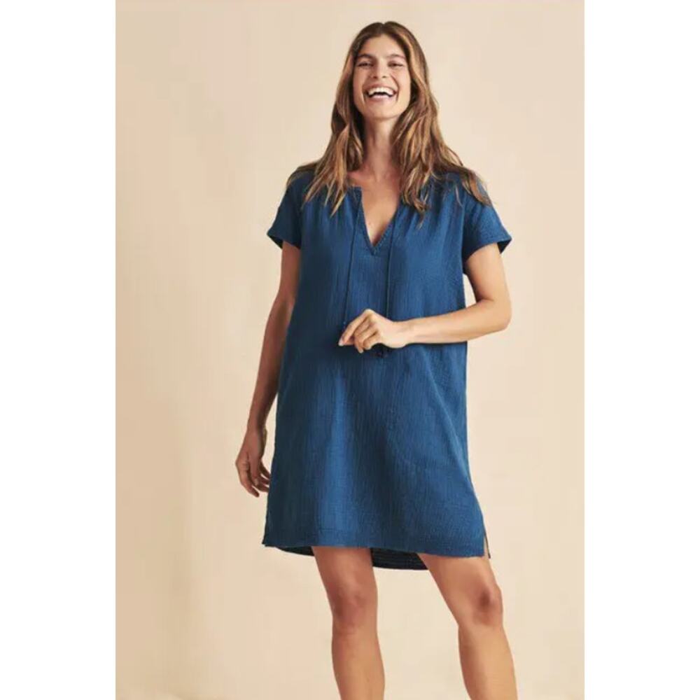 Faherty Dress Womens Size XS Ninie Majolica Blue Boho Floral Mini Lightweight